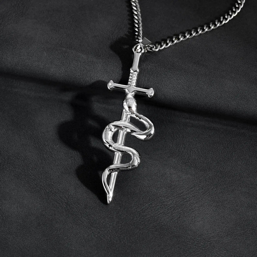 Collier Épée Serpent pendentif argent