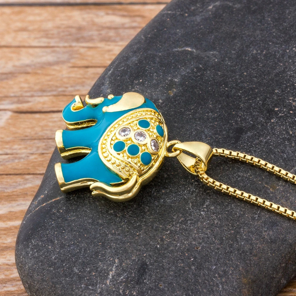 Collier Éléphant Bleu acier