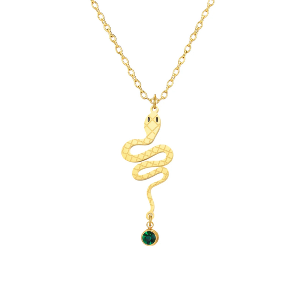 Collier Serpent Perle Verte pendentif