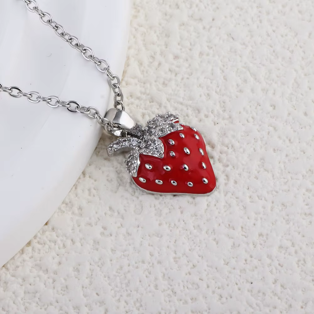 Collier Fraise Argent rouge