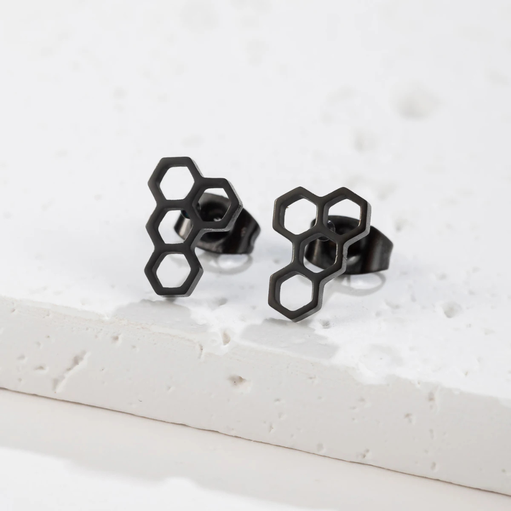 Boucles d'Oreilles Alvéole Abeille noires