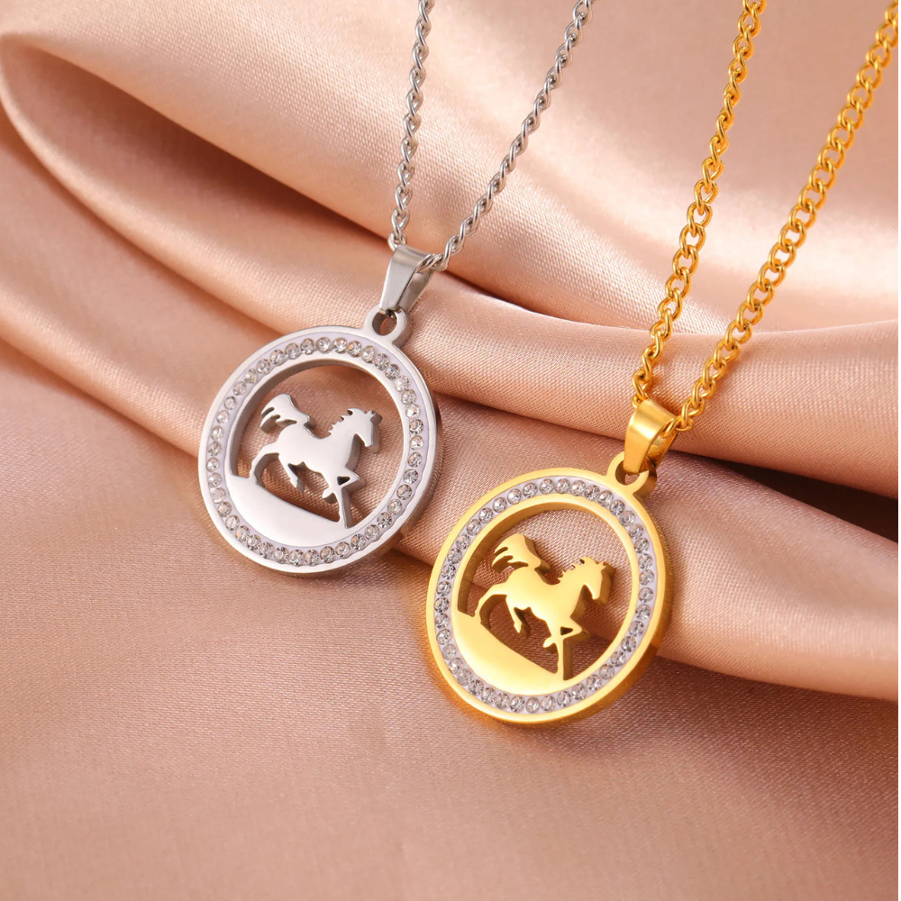 Collier Cheval Strass acier
