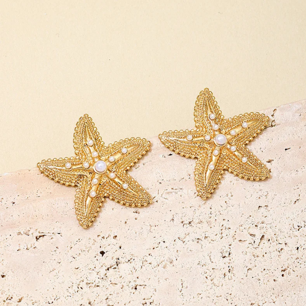 Boucles d'Oreilles Étoile de Mer Perles acier
