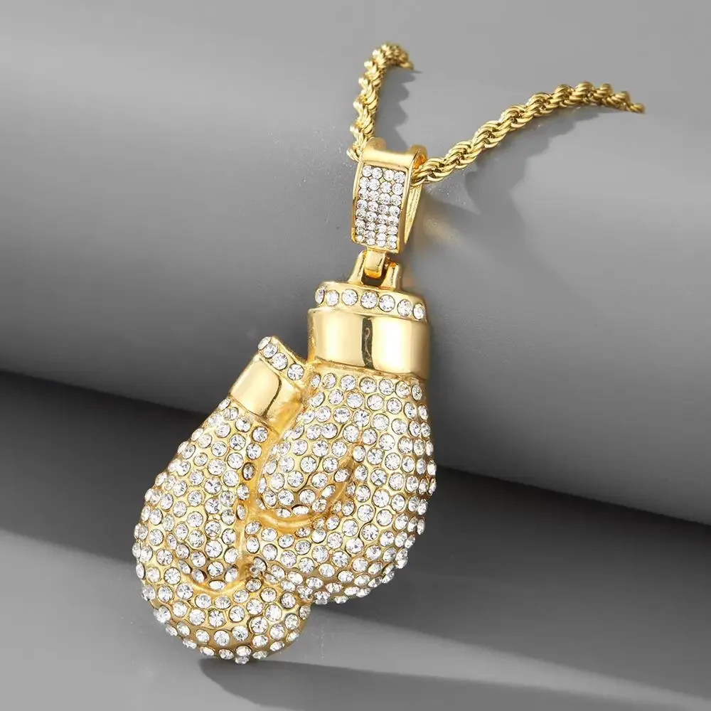 Collier Gants de Boxe Strass doré