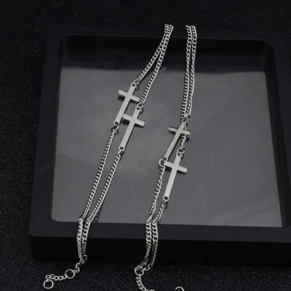 Double Bracelet Croix acier