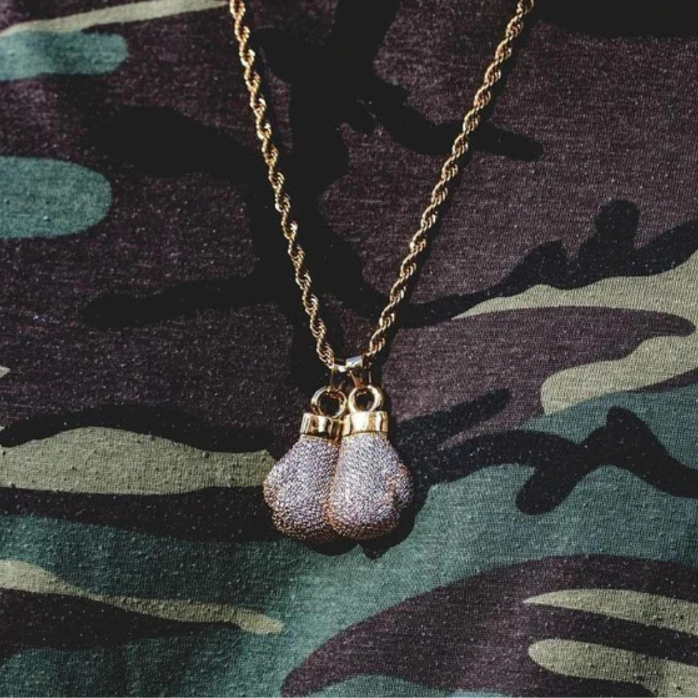 Collier Gants de Boxe Or et Argent pendentif