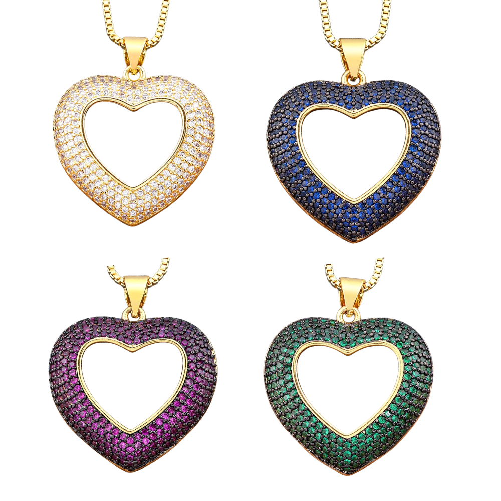 Collier Pendentif Coeur Strass Couleur