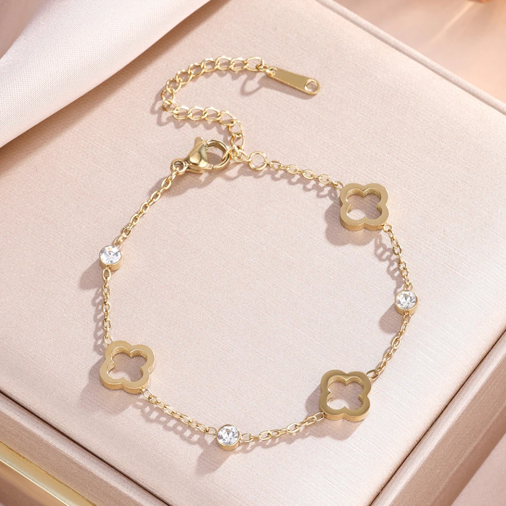 Bracelet Trèfle et diamant doré