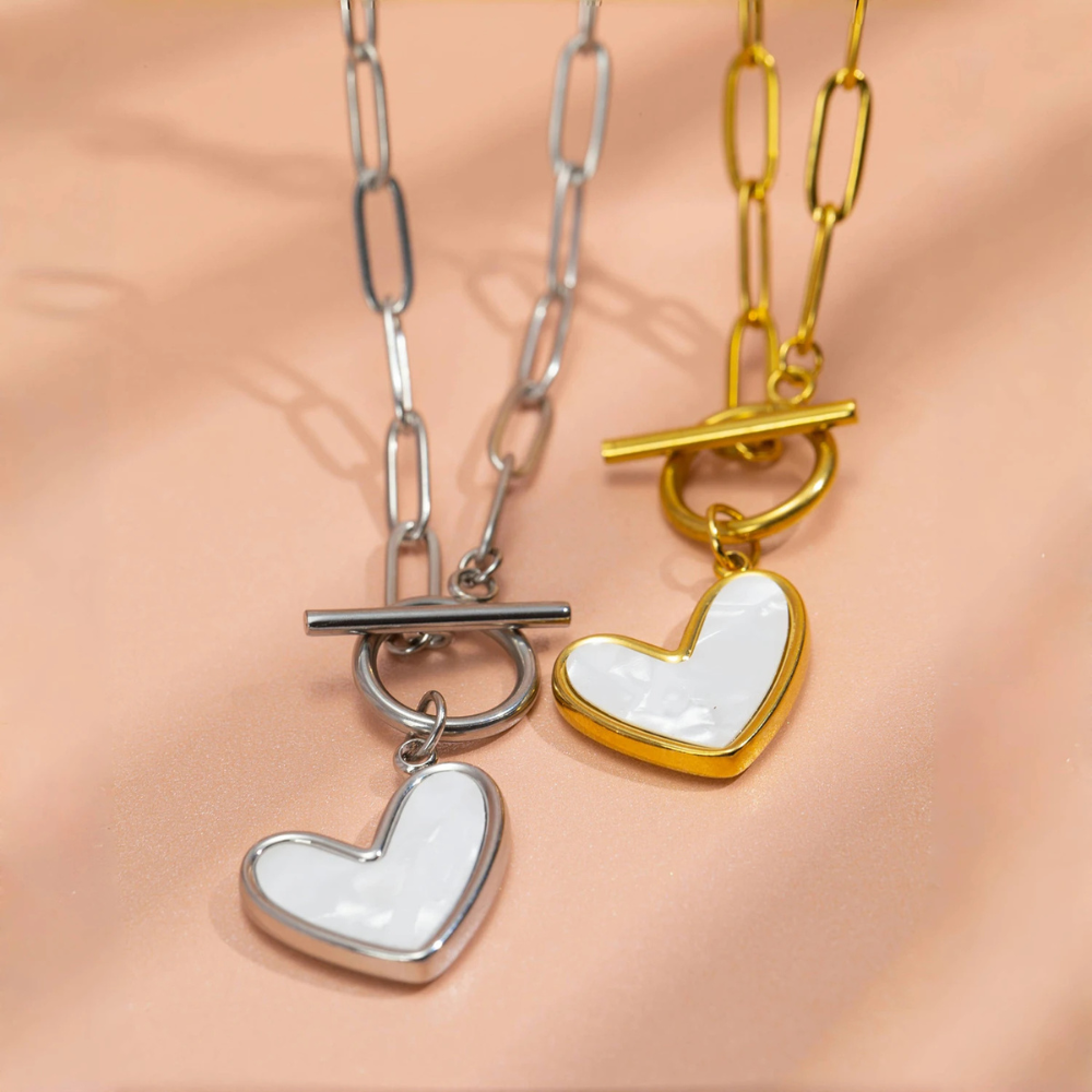 Collier Coeur Nacre blanc