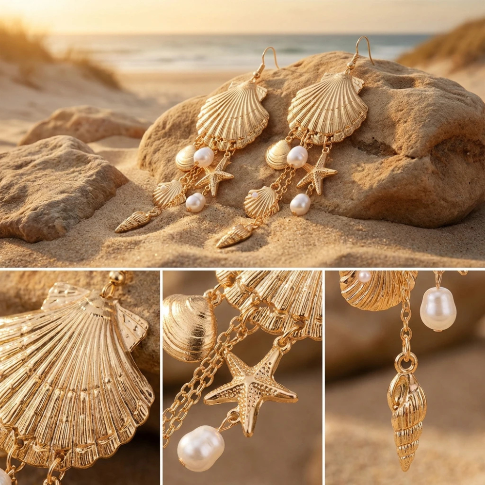 Boucles d'Oreilles Étoile de Mer Coquillage blanc