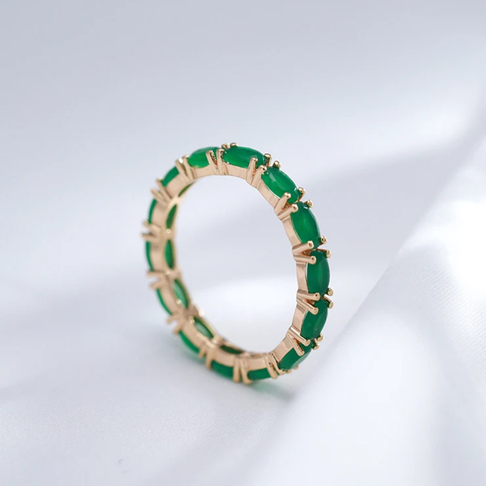 Bague Or Fine Pierres Vertes cristaux