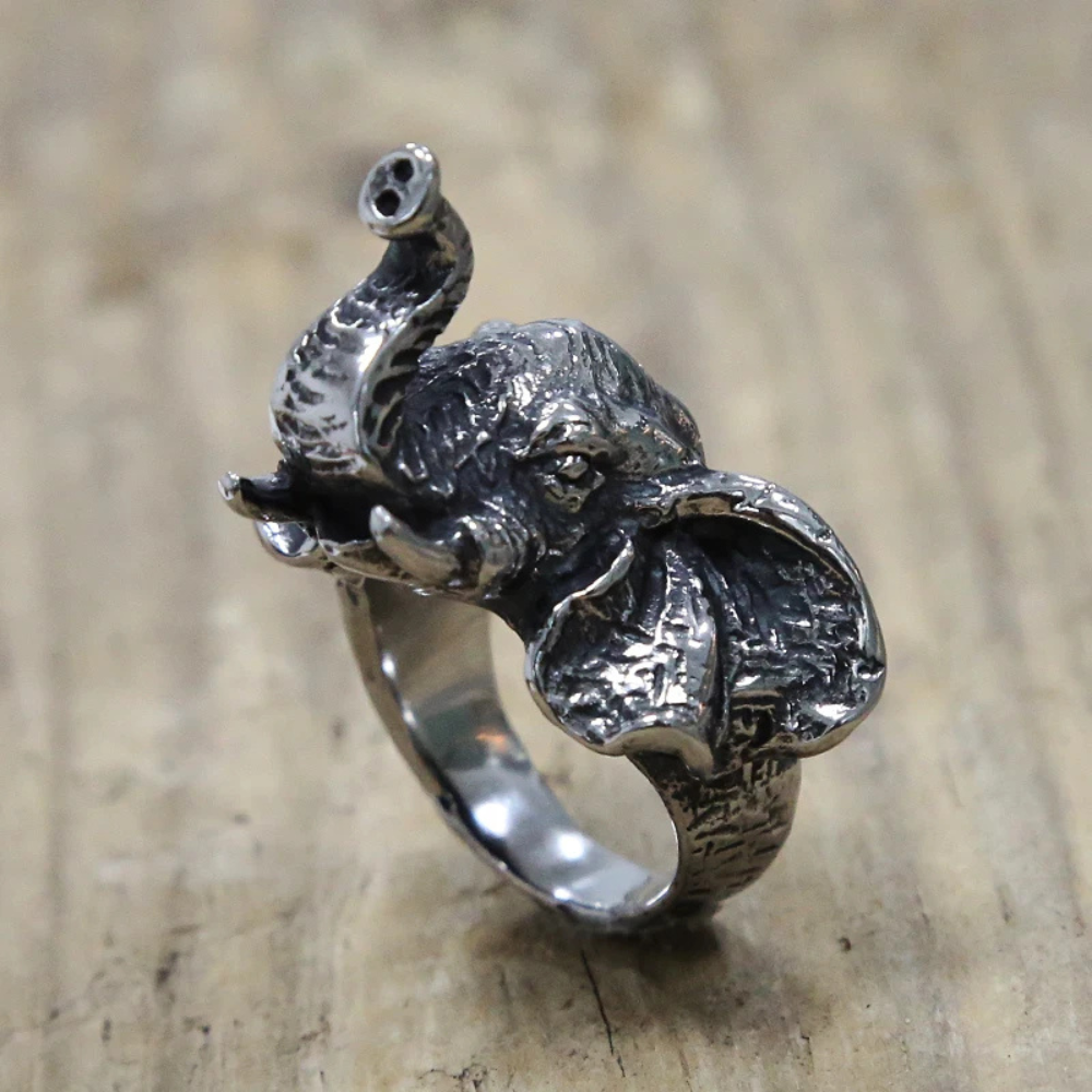 Chevalière Tête Éléphant Homme argent