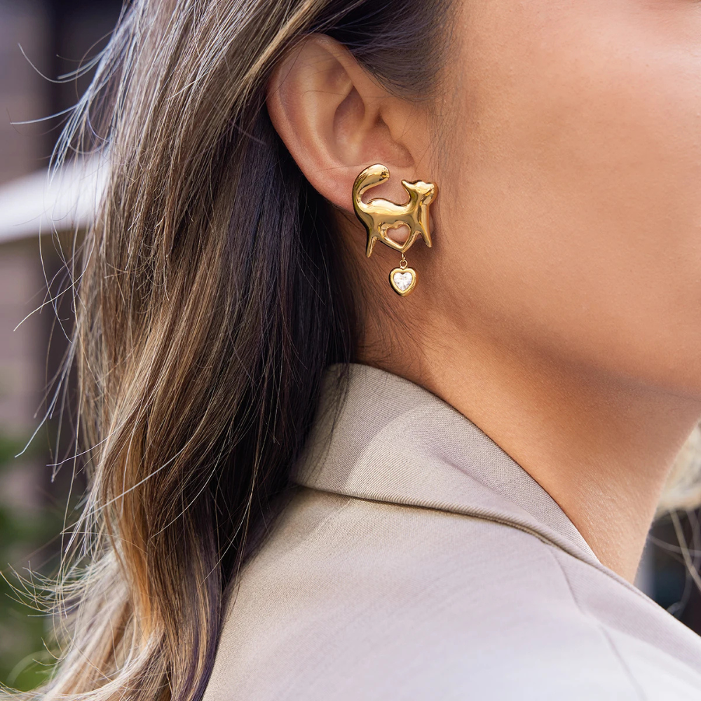 Boucles d'Oreilles Chat diamant
