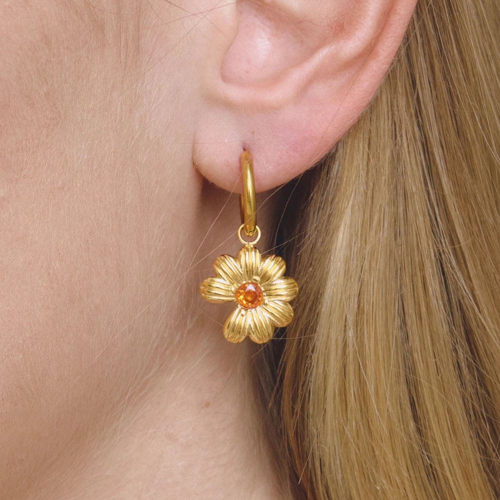 Boucles d'Oreilles Fleur Zircon Orange femme