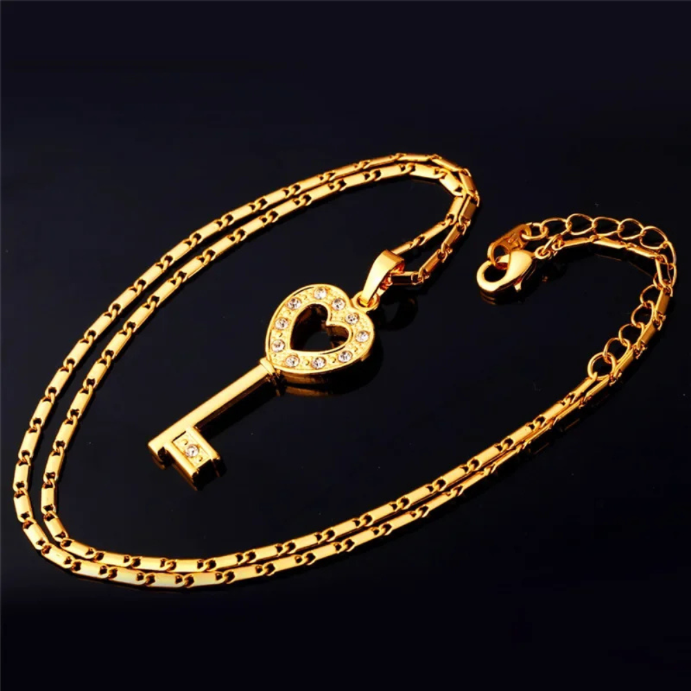 Collier Clé Cœur or