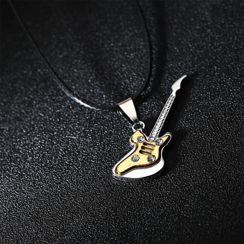Collier Pendentif Guitare or et argent