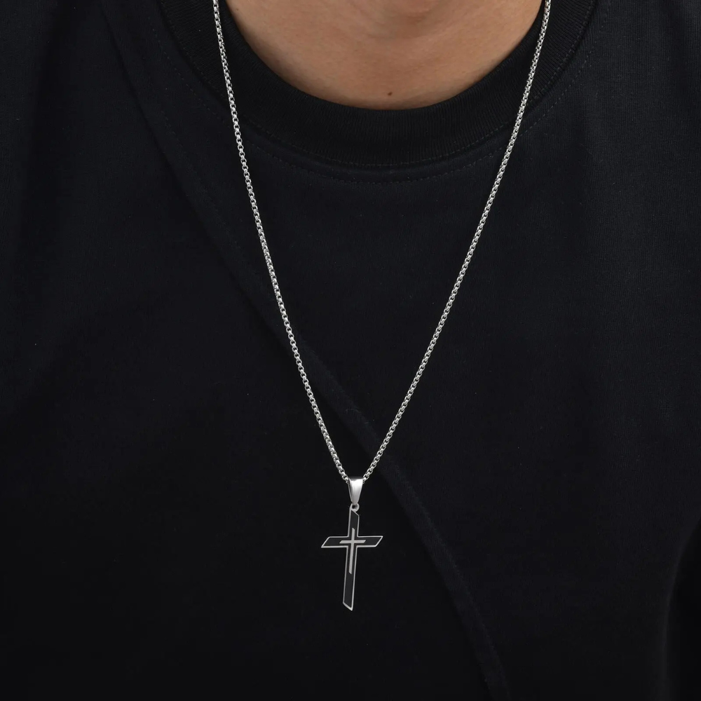 Collier Croix Argent et Noire Homme chaine