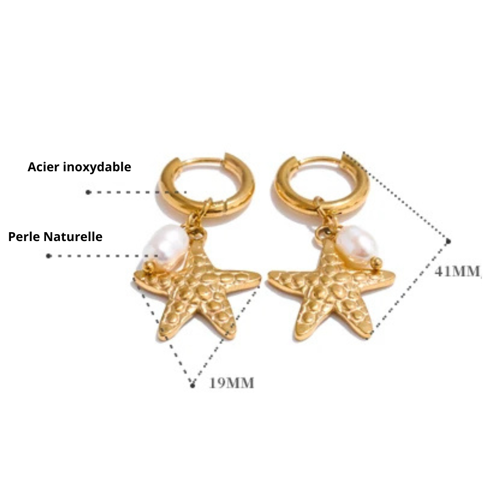 Boucles d'Oreilles Créoles Breloque Étoile de Mer femme