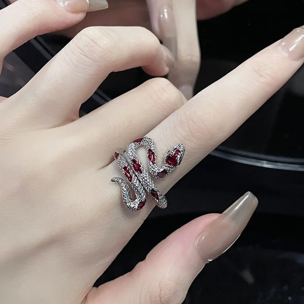 Bague Serpent Argent et rouge femme