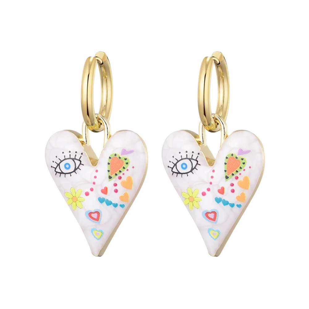 Boucles d'Oreilles Coeur Dessins blanche