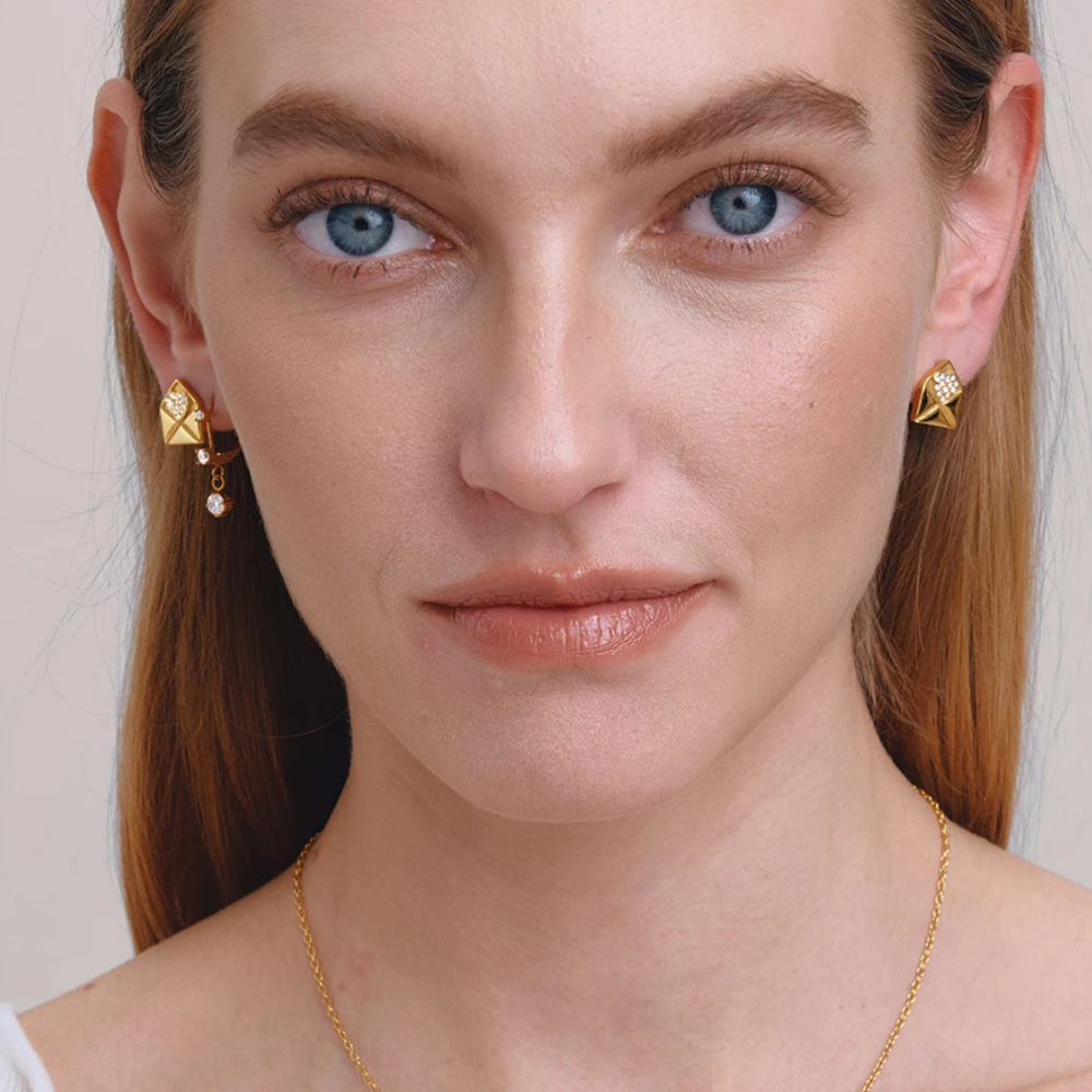 Boucles d'Oreilles Enveloppe Strass doré
