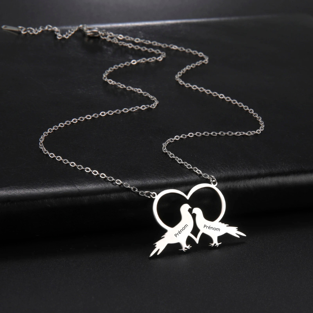 Collier Cœur Tourterelles personnalisable