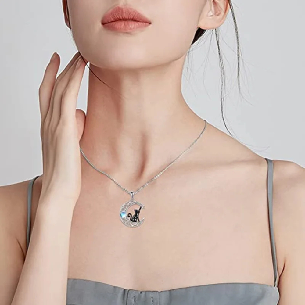 Collier Lune et Chat Noir argent