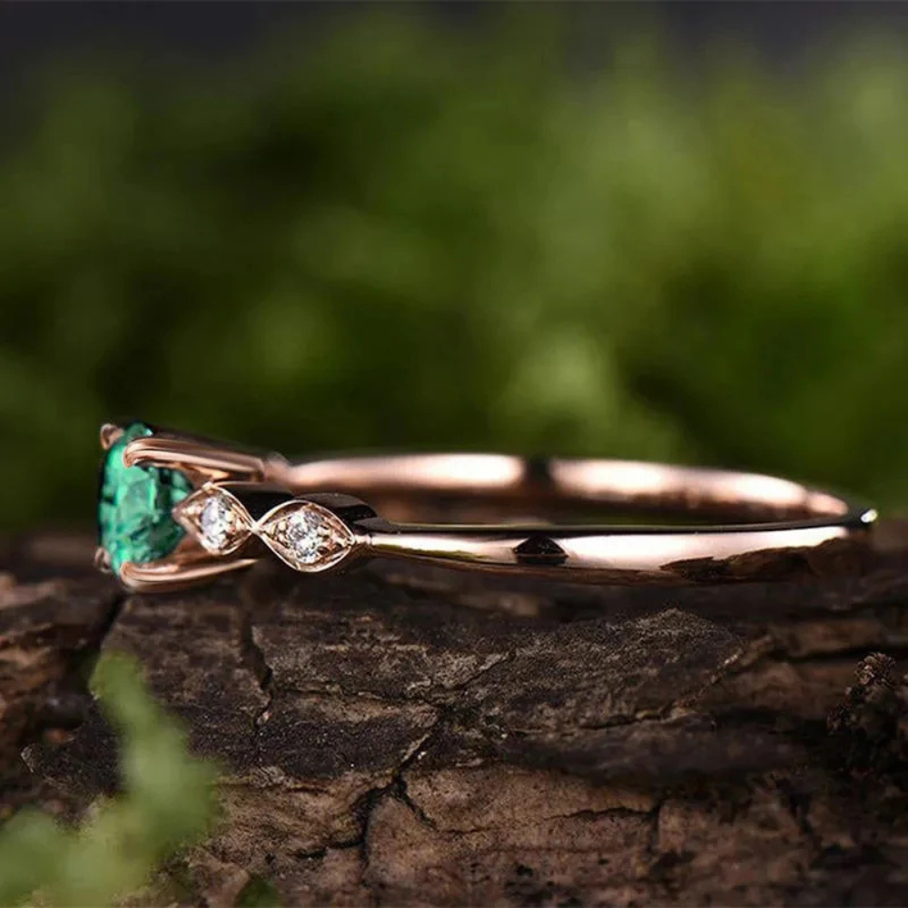 Bague fiancailles Vert Or Rose