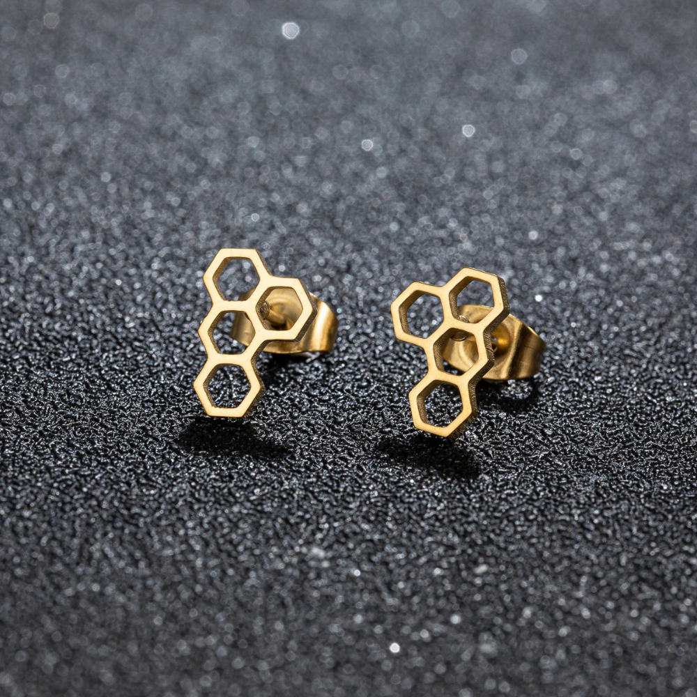 Boucles d'Oreilles Alvéole Abeille or