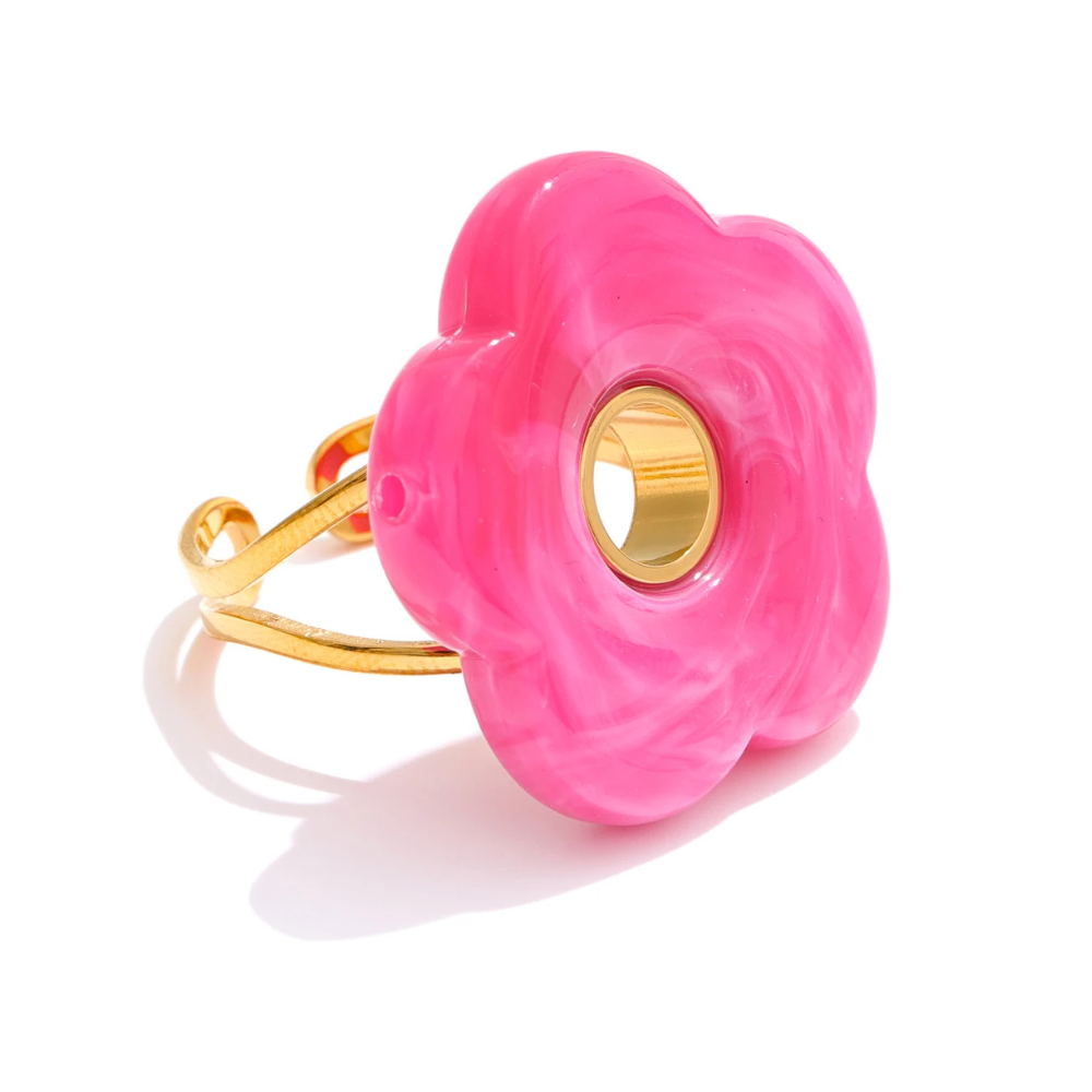 Bague Fleur Résine rose