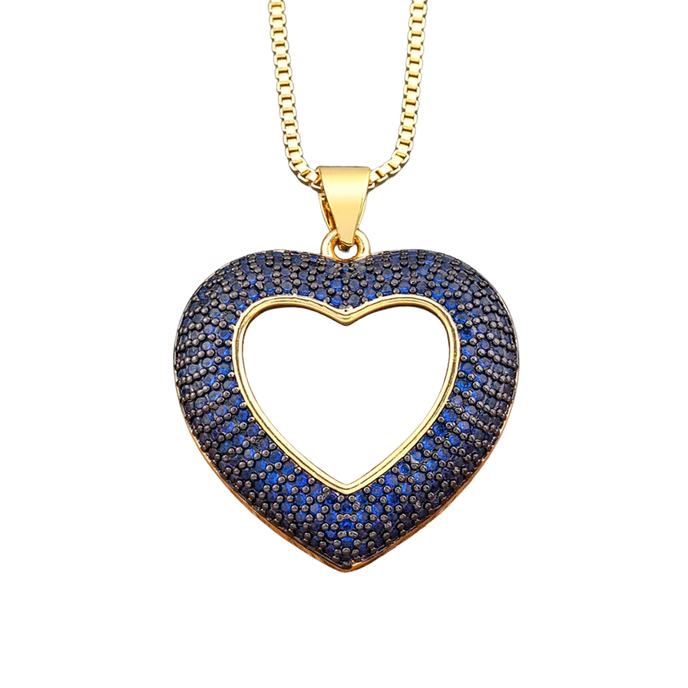 Collier Pendentif Coeur Strass Couleur bleu femme