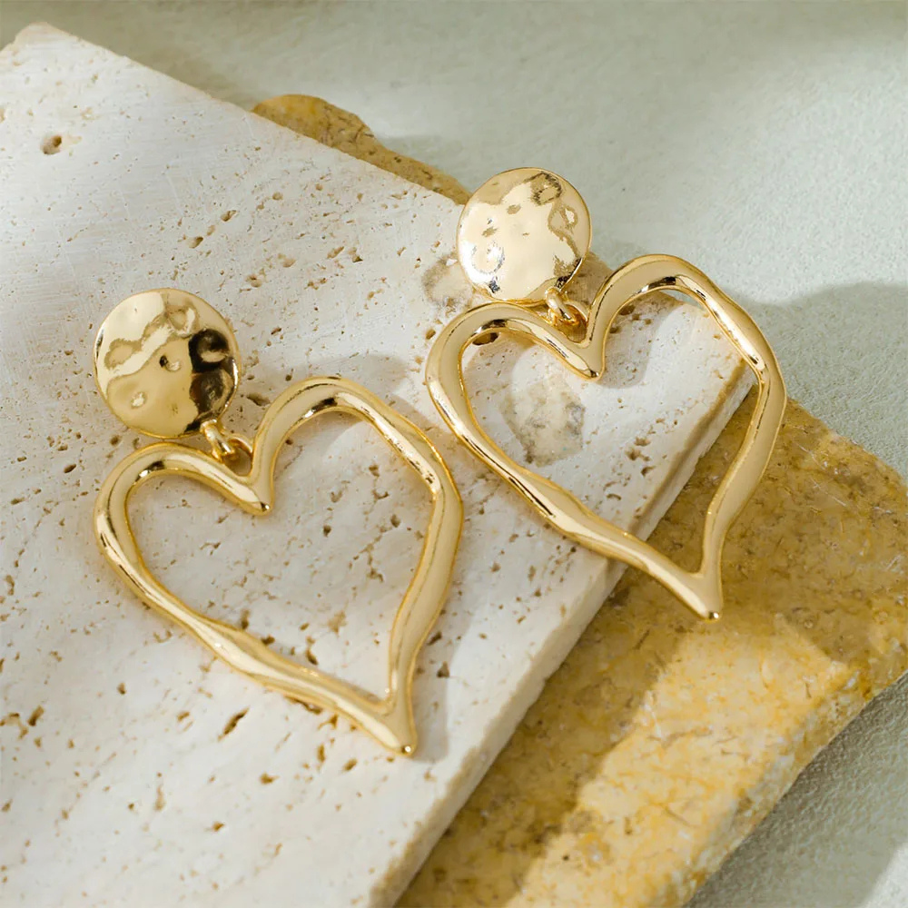 Boucles d'Oreilles Coeur Femme Dorées irrégulier