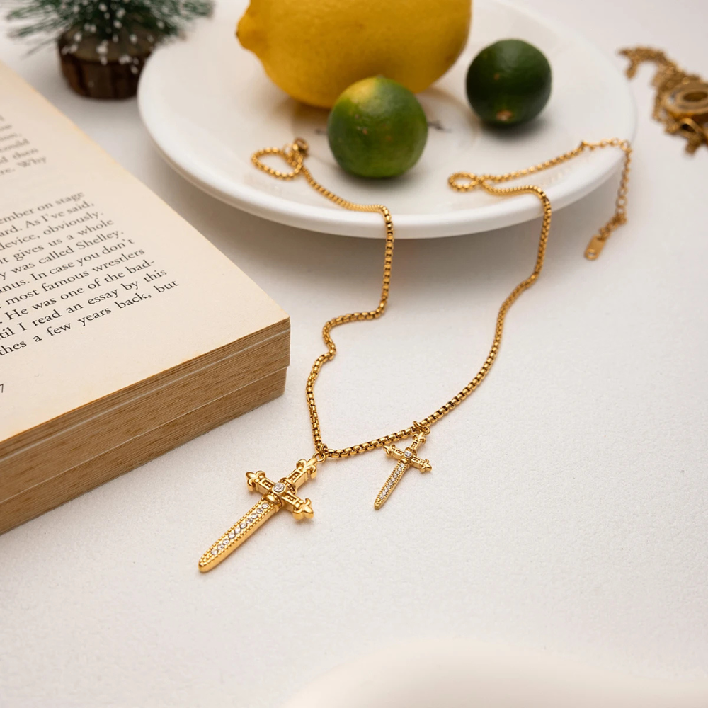 Collier Double Croix Femme doré