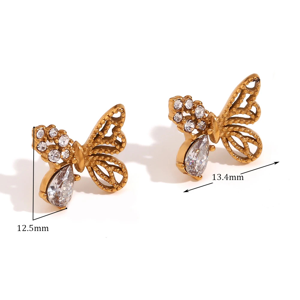Boucles d'Oreille Papillon Strass acier