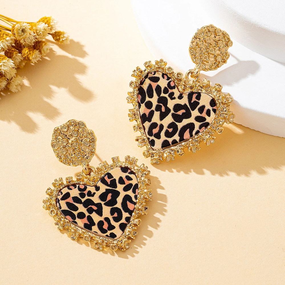 Boucles d'Oreilles Coeur Imprimé Léopard femme