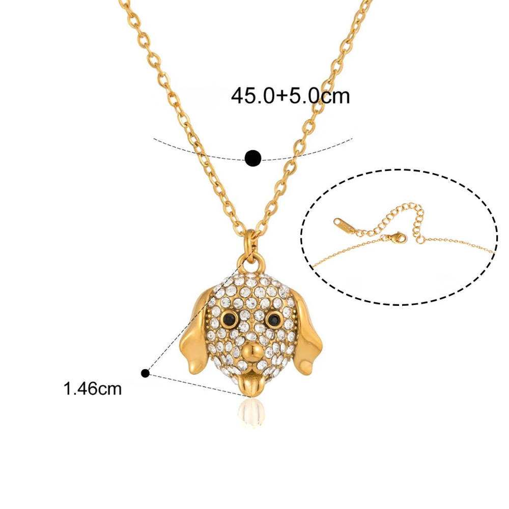 Collier Tête de Chien Strass pendentif
