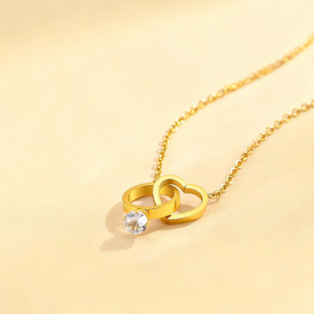 Collier Coeur et Bague Fiançailles doré