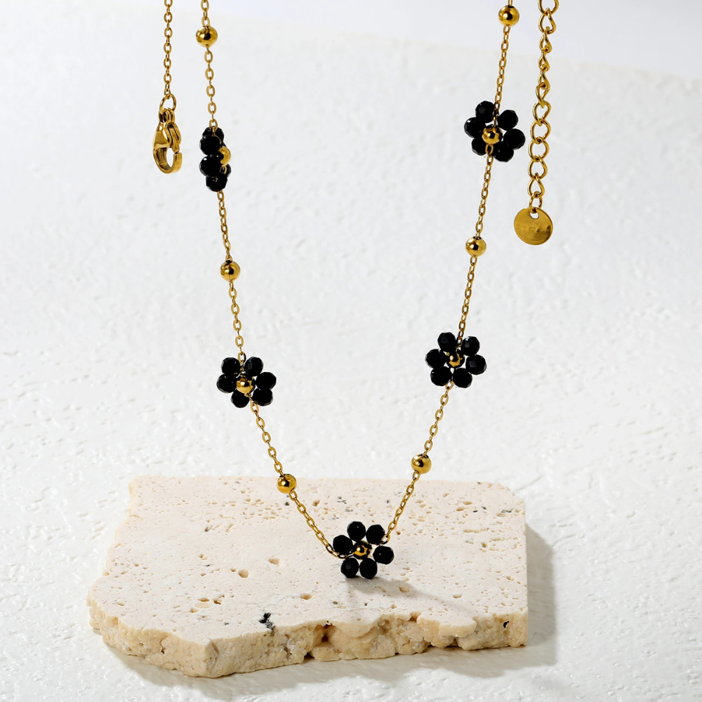 Collier Fleur Noir femme