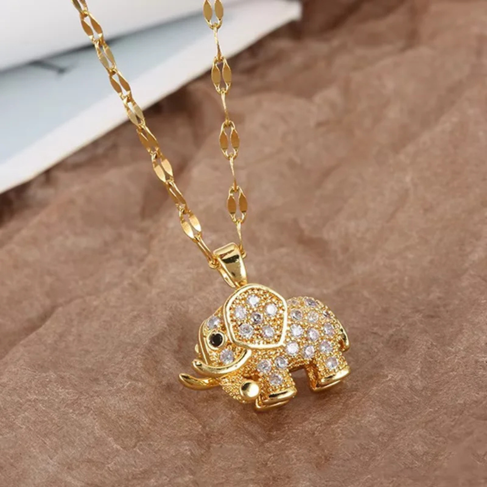 Collier Éléphant diamant or
