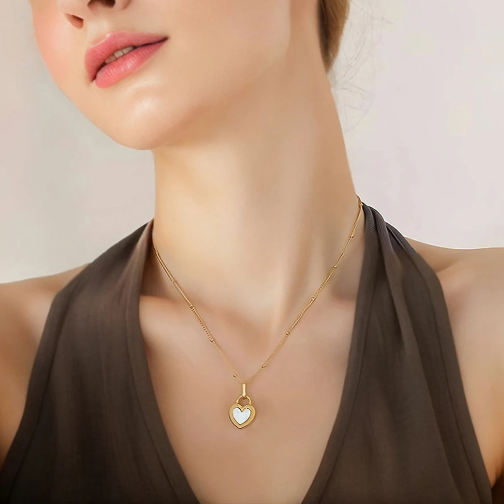 Collier Doré Coeur Blanc