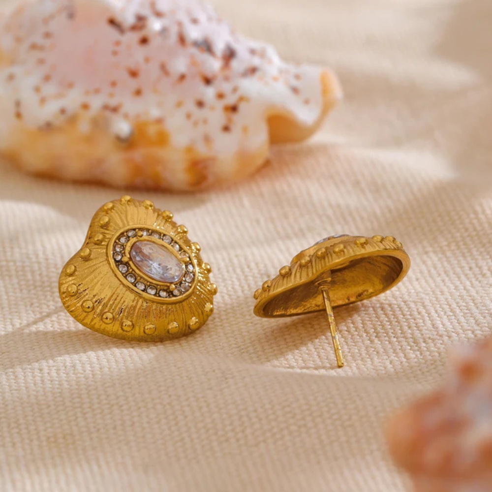 Boucles d'Oreilles Coeur Doré Strass diamant