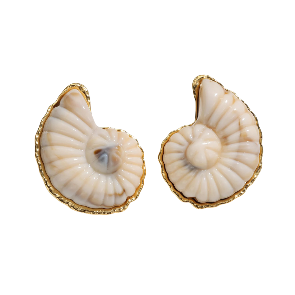Boucles d'Oreilles Coquillage Ammonite blanc
