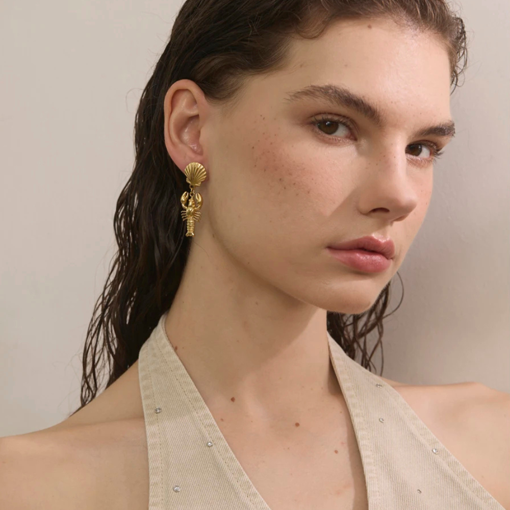 Boucles d'Oreilles Coquillage Homard or