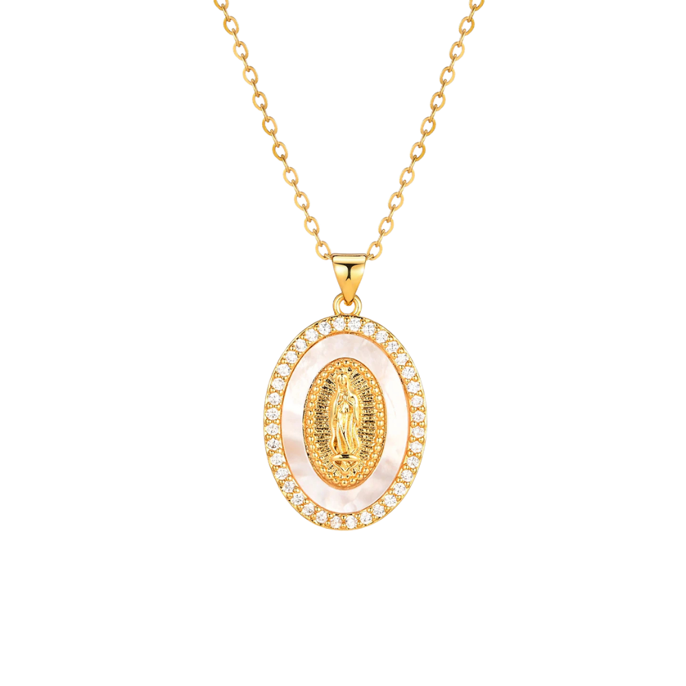 Collier Vierge Marie Blanc et Strass