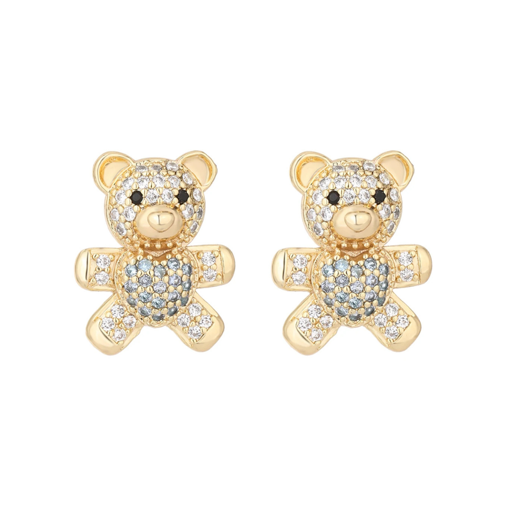 Boucles d'Oreilles Ourson Doré gris