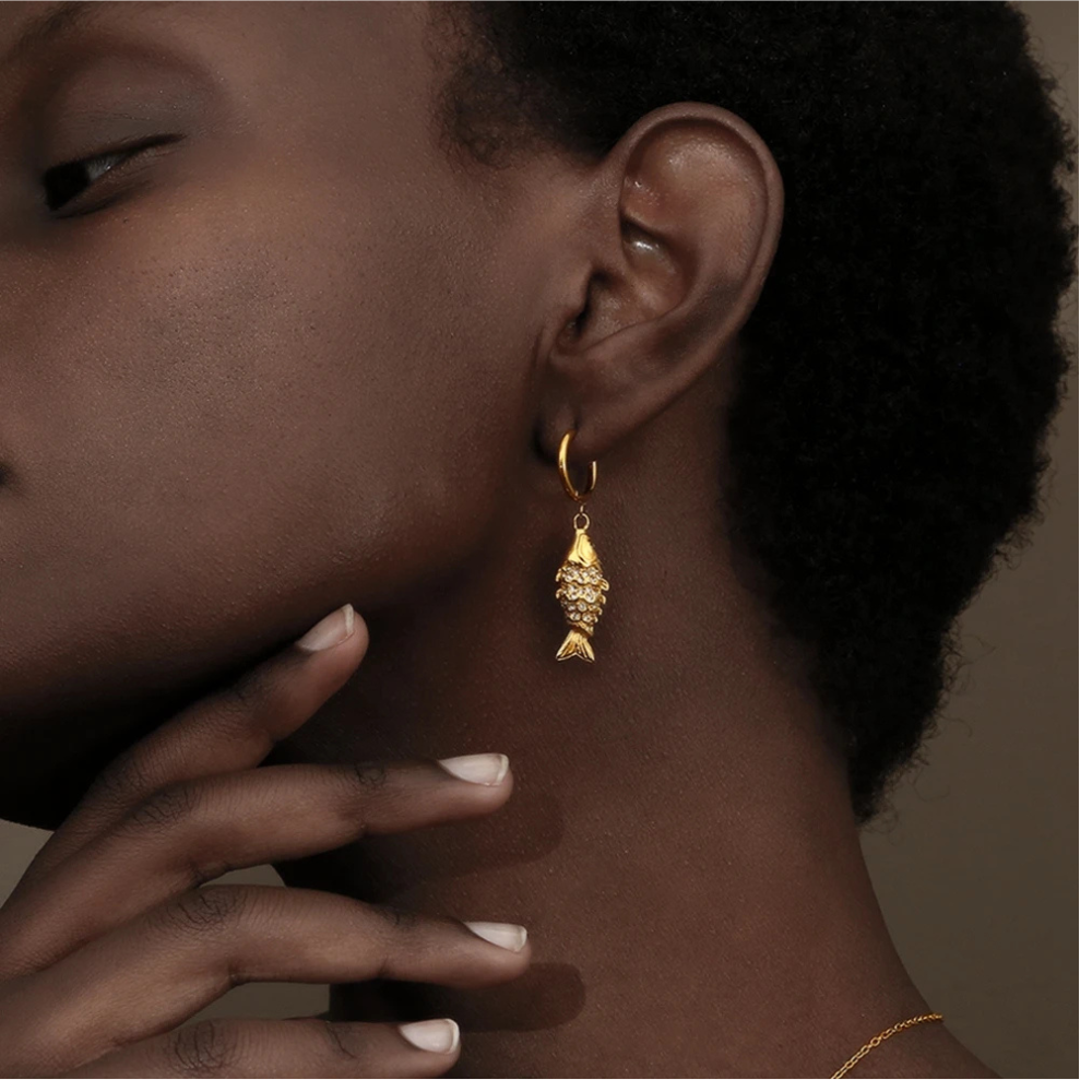 Boucles d'Oreilles Poisson Strass doré