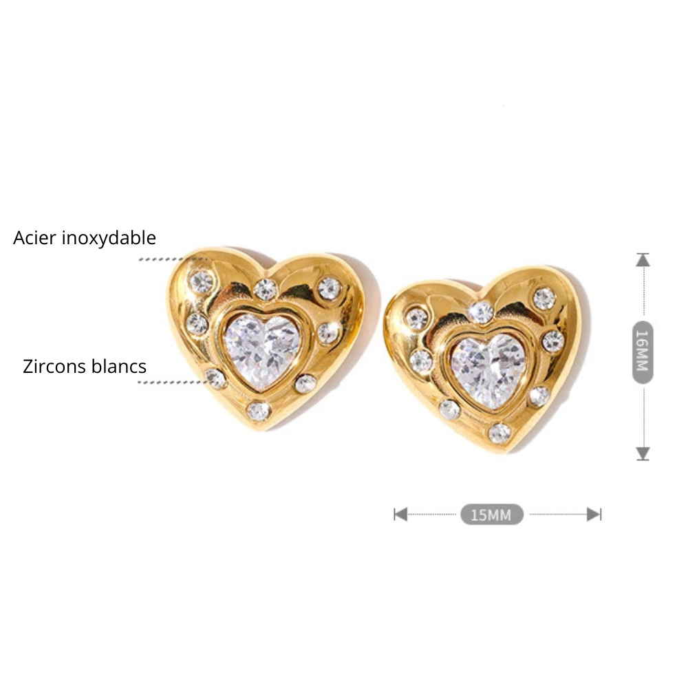 Boucles d'Oreilles Coeur Zircons Blancs femme