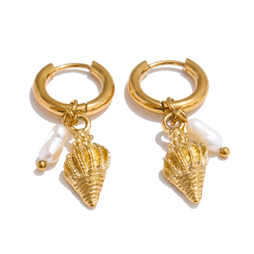 Boucles d'Oreilles Créoles Coquillage et Perle