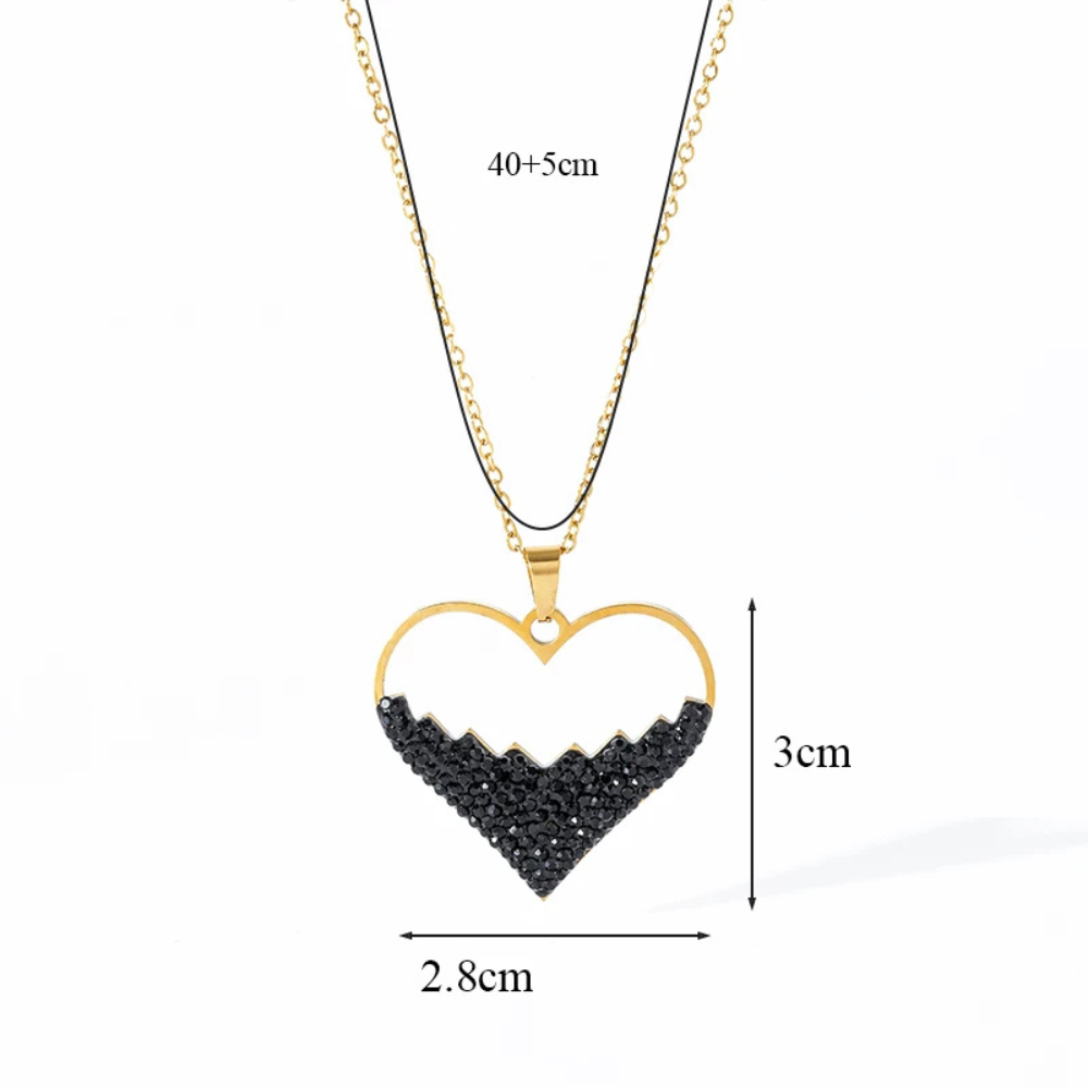 Collier Pendentif Coeur Strass Noirs acier