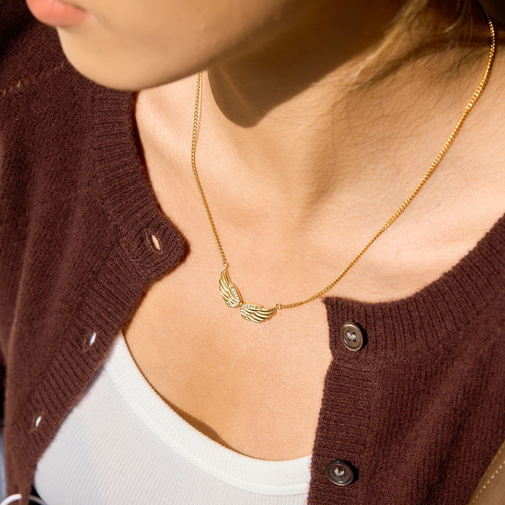 Collier Ailes anges Strass Femme